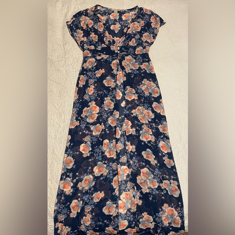 Sheer Navy Blue Floral Swimsuit Coverrup